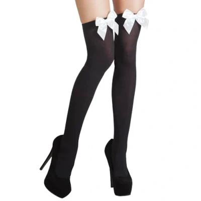 Afbeelding van Boland Kousen Bow zwart/witte strik Zwart Volwassenen Vrouwen Burlesque Sexy Black and White Verpleegster Bierfest
