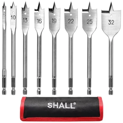 Afbeelding van SHALL Set van 8 houtboren, 6 32 mm, zeskantschacht, snelwissel, met opbergtas