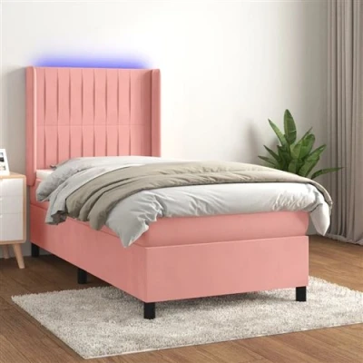 Afbeelding van vidaXL Boxspring met matras en LED fluweel roze 90x200 cm