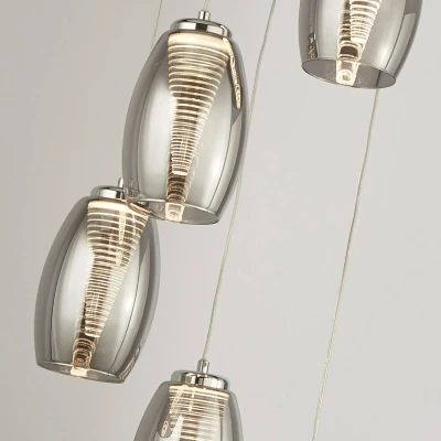 Afbeelding van Cyclone LED hanglamp, 5 lamps, rookkleurig, glas