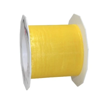 Afbeelding van PRÄSENT Sheer Organza lint geel 25 meter geschenkverpakking 72 mm breed cadeaulint accessoires voor decoratie en knutselen, decoratielint geschenken