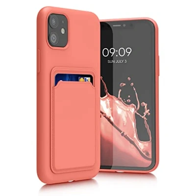 Afbeelding van kwmobile telefoonhoesje geschikt voor Apple iPhone 11 Hoesje met pasjeshouder TPU case in koraal