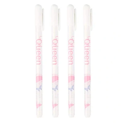 Afbeelding van Witte gelstiftenset, 4 stuks, tekenstiften, wit, gelpen, punt, schetsstift, voor kunstenaars, tekeningen, papier, zwart