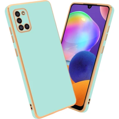 Afbeelding van Cadorabo Hoesje geschikt voor Samsung Galaxy A31 in Glossy Mintgroen Goud Beschermhoes Case Cover van flexibel TPU silicone en met camerabescherming