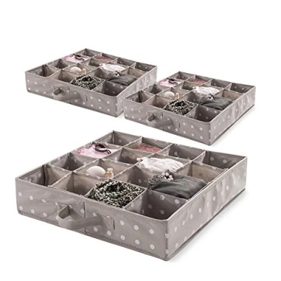 Afbeelding van Compactor Set van 3 lade organizers met 16 vakken, ladeverdelers voor sieraden, cosmetica, kleding en ondergoed, Rivoli serie, bruin/wit