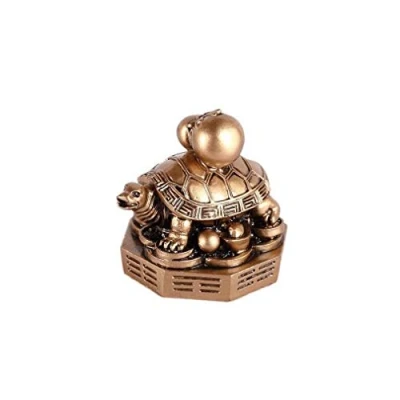 Afbeelding van Lachineuse schildpad Feng Shui figuur Decoratieve op Bagua Symbool van duurzaamheid, rijkdom, welvaart Bescherming huis en gezin 5 x 5,5 cm Aziatisch Goudkleurig