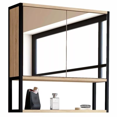 Afbeelding van Meuble de rangement suspendu avec miroir pour salle bain DETROIT design industriel