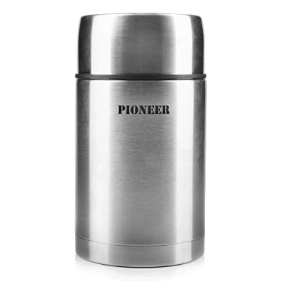 Afbeelding van Pioneer Flasks HTH1000 Thermo Voedselcontainer, 1 l, Roestvrij Staal Dubbelwandig Isolerend, 8 uur Warm, 24 Koel, BPA Vrij, Geborsteld