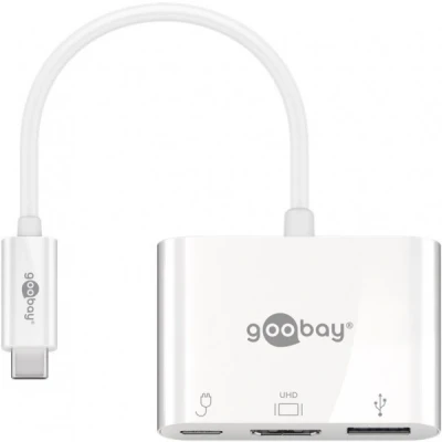 Afbeelding van Goobay USB C multipoortadapter HDMI, PD, wit voegt een HDMI en 3.0 poort toe aan apparaat