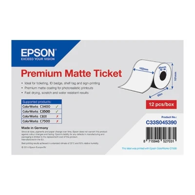 Image de Epson Premium Mat Rouleau (102 cm x 50 m) 1 rouleau(x) tickets pour GP C831 TM C3400; ColorWorks CW C4000 C7500; C3400 C3500