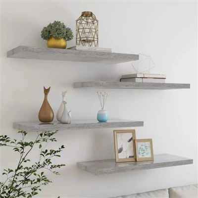 Afbeelding van Wandschappen zwevend 4 st 80x23,5x3,8 cm MDF betongrijs