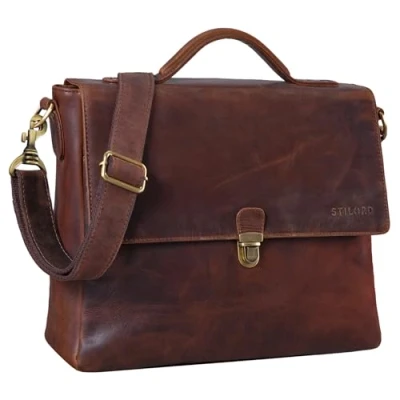 Afbeelding van STILORD &#039;Chase&#039; Zakelijke Handdoek Heren Leer A4 Vintage Schooltas Schoudertas Tas Bureautas Klassieke Trolley Attachable, Florida bruin, koffer