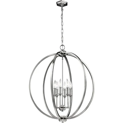 Afbeelding van Feiss LED Pendelarmatuur Corinne 6X E14 Max 60W Dimbaar Polished Nickel, Crystals