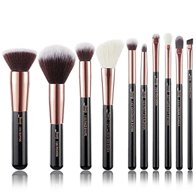 Afbeelding van Jessup 10 delige make upkwastenset voor foundation, eyeliner, concealer, buffer, kunsthaar, up gereedschapsset, zwart en roségoud, T156