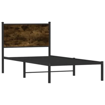 Afbeelding van Bedframe met hoofdbord metaal gerookt eikenkleurig 80x200 cm