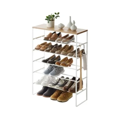 Image de Yamazaki Etagère à chaussures en métal et bois Tower blanc