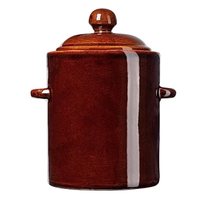 Afbeelding van KADAX Steenpot van aardewerk, dichte keramische pot met deksel, vaatwasmachinebestendig, handgemaakt, voor komkommers en zuurkool, bruin, 5 liter