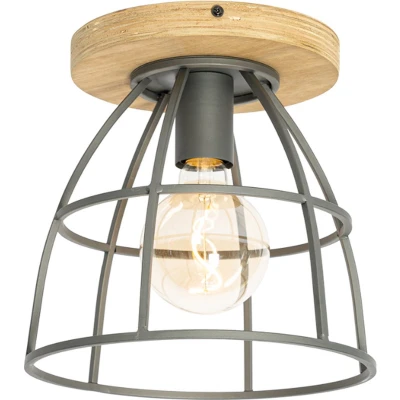 Afbeelding van QAZQA Industriële plafondlamp donkergrijs met hout Arthur