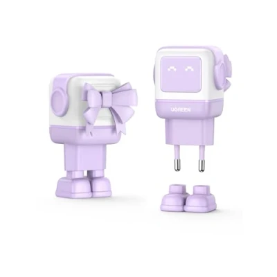Afbeelding van UGREEN Uno 65 W 3 poorten USB C snellader GaNFast in schattige robotvorm, compatibel met iPhone 16 Pro Max Plus 15 14 13 12 11 Pixel Galaxy PPS 45 25 S24 S23 iPad MacBook Air (paars)