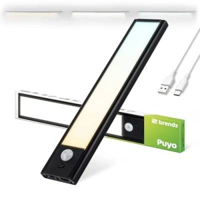Afbeelding van Brendz LED Kastverlichting met bewegingssensor, 20 cm, USB C Oplaadbaar, Dimbaar, Magnetisch, 3 Kleurtemperaturen, Draadloos, op Batterij, Zwart