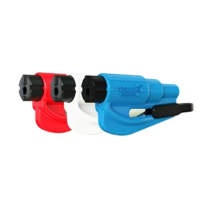 Afbeelding van resqme 05.100.02.07.11 Originele autosleutelhanger, gemaakt in de VS, 2 1 veiligheidsgordelsnijder en glasbreker, rood, wit, blauw, 3 stuks