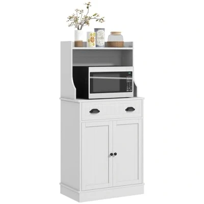 Afbeelding van HOMCOM Magnetronkast, keukenkast, verstelbaar rek op 3 niveaus, met open ruimte, 1 lade en kast 2 deuren, modern design, 61 x 35 125,4 cm, wit
