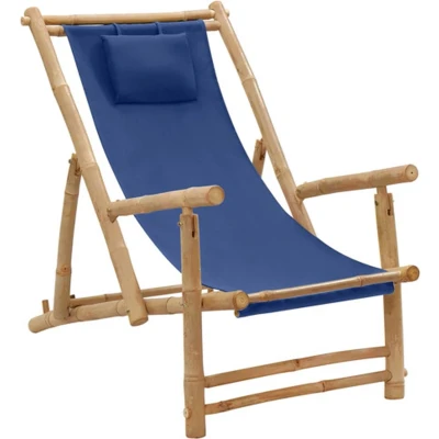 Afbeelding van Terrasstoel bamboe en canvas marineblauw
