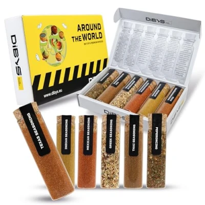 Image de DIBYS Coffret Épices du Monde Recettes Incluses Cadeau Cadeaux pour les Amateurs et Passionnés de Cuisine Mélanges d&#039;épices d&#039;Inde, Mexique, Grèce &amp; plus encore