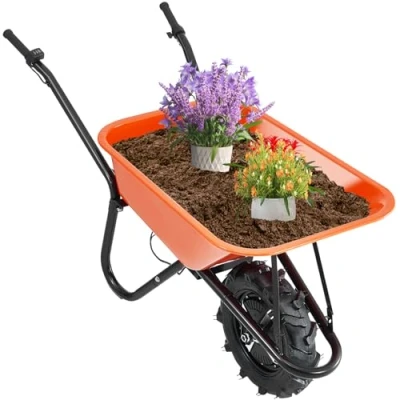 Image de VEVOR Brouette Électrique 1 Roue 40 cm Chariot à Benne Basculante Jardin 150 kg