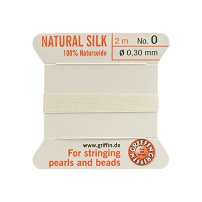 Afbeelding van 100% natuurlijke zijde kralenrijgen touw met witte naald 2 meter 13 maten beschikbaar, wit, 0,30 mm