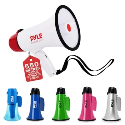 Afbeelding van Pyle megafoon luidspreker 20 watt en instelbare volumeregeling met geïntegreerde sirene 800 meter bereik voor voetbal, honkbal, hockey, fans cheerleader trainers