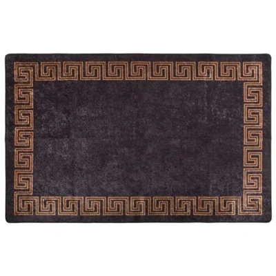 Afbeelding van Vloerkleed wasbaar anti slip 80x150 cm zwart en goudkleurig
