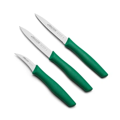 Afbeelding van Arcos Set van 3 schilmessen, roestvrijstalen messen met ergonomische handgreep polypropyleen voor het snijden fruit, groenten en knollen, serie Nova, kleur: groen