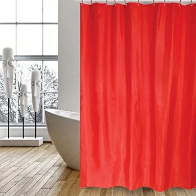 Afbeelding van MSV Douchegordijn met ringen rood gerecycled polyester 180 x 200 cm wasbaar Voor bad en douche
