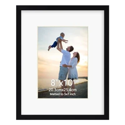 Afbeelding van EYMPEU Fotolijst 20 x 25 cm, zonder passe partout wit, 13 18 met witte partout, tafel en wandfotolijst, 1 stuk, zwart