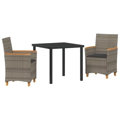 Afbeelding van vidaXL 3 delig Tuin Eetset met Kussens Grijs Poly Rattan