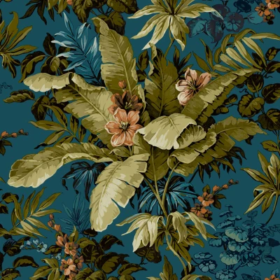 Afbeelding van Dutch Wallcoverings Asperia Canopy petrol/groen/oranje vliesbehang 10m x 53cm A55801