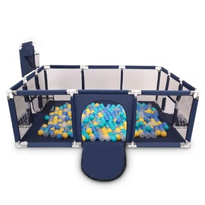 Afbeelding van Selonis box baby grote speeltuin met 400 ballen voor kinderen, donkerblauw:turquoise/blauw/geel/transparant