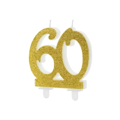 Afbeelding van PartyDeco Taartkaarsje Cijfer 60 Glitter Goud