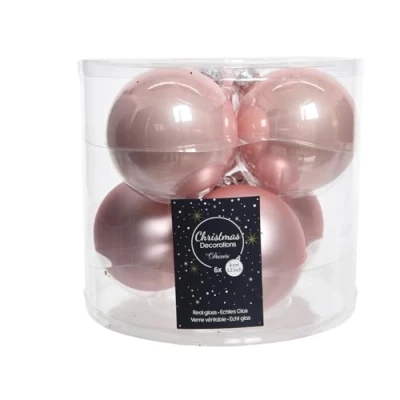Afbeelding van 6 kerstballen poeder roze emaille 80 mm KSD