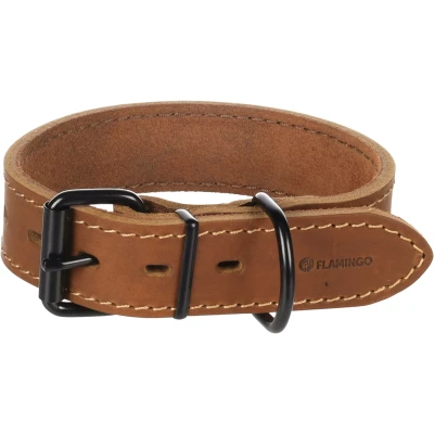 Afbeelding van Brede Leren halsband hond Montana cognac M