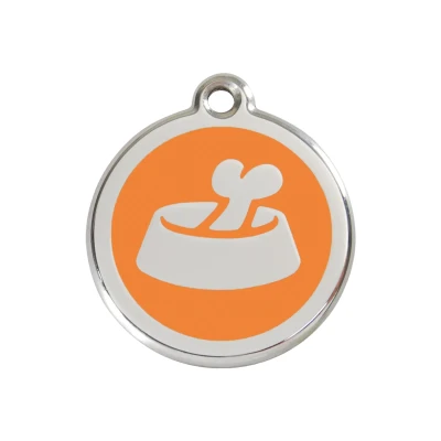 Afbeelding van Bone in Bowl Orange roestvrijstalen hondenpenning medium/gemiddeld dia. 3 cm RedDingo
