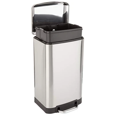 Afbeelding van Amazon Basics Vuilnisbak met pedaal van staal, 20 l, nikkel