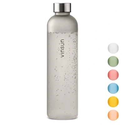 Afbeelding van VINSUN Drinkfles, 1 liter, herbruikbaar, geschikt voor koolzuurhoudende dranken, BPA vrij, sport, Tritan, outdoor, school, universiteit, fiets, kantoor, fitness