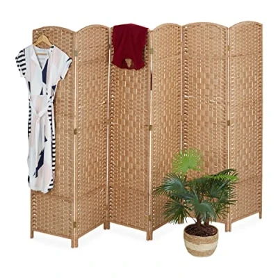 Afbeelding van Relaxdays Paravent, 6 delige ruimteverdeler, opvouwbaar, H x B 170 241 cm, inkijkbescherming voor binnen, hout, papieren touw, scheidingswand, naturel