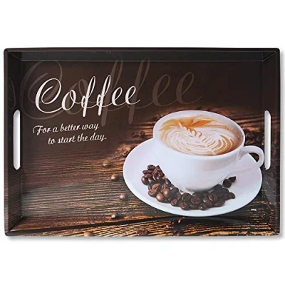 Afbeelding van Diep Dienblad Rechthoekig koffie Print Design / Thee met handvatten Melamine 50 x 35 4.5 Cm