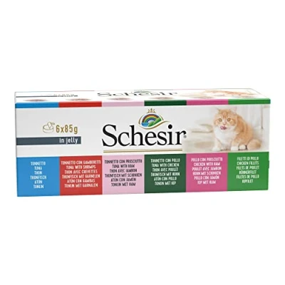 Afbeelding van Schesir Kat Multipack Blik Kattenvoer Tonijn Kip Garnaal 6x85 g