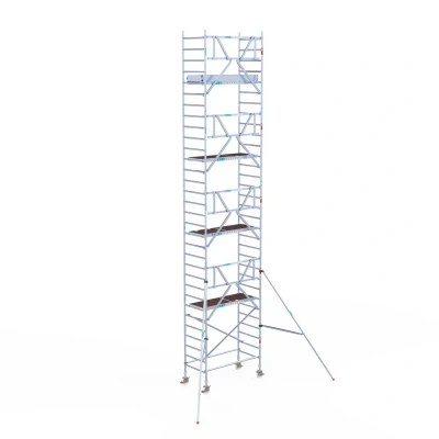 Afbeelding van Professionele aluminium gevelvrije rolsteiger 0.90x1.90x10.2m werkhoogte enkele voorloopleuning