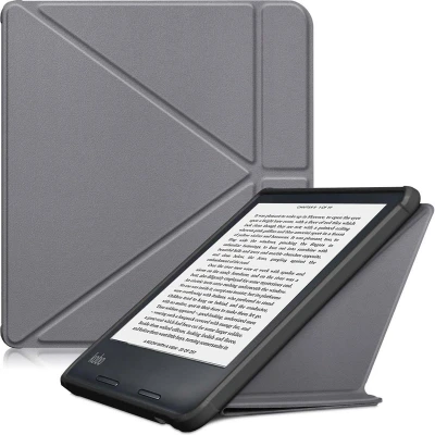 Afbeelding van imoshion Ereader Cover / Hoesje Geschikt voor Kobo Libra 2 Tolino Vision 6 Origami Bookcase e reader Grijs