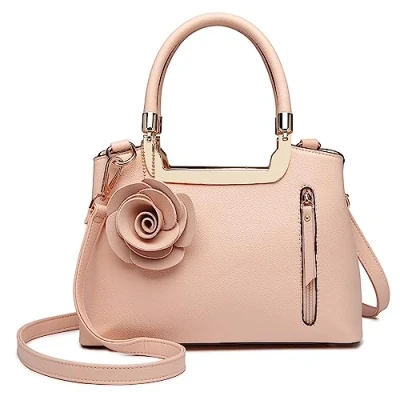 Afbeelding van Miss Lulu Elegante schoudertas met bovenste handgreep voor dames, kunstleer, bloemenpatroon, 1 2 roze, Schoudertassen